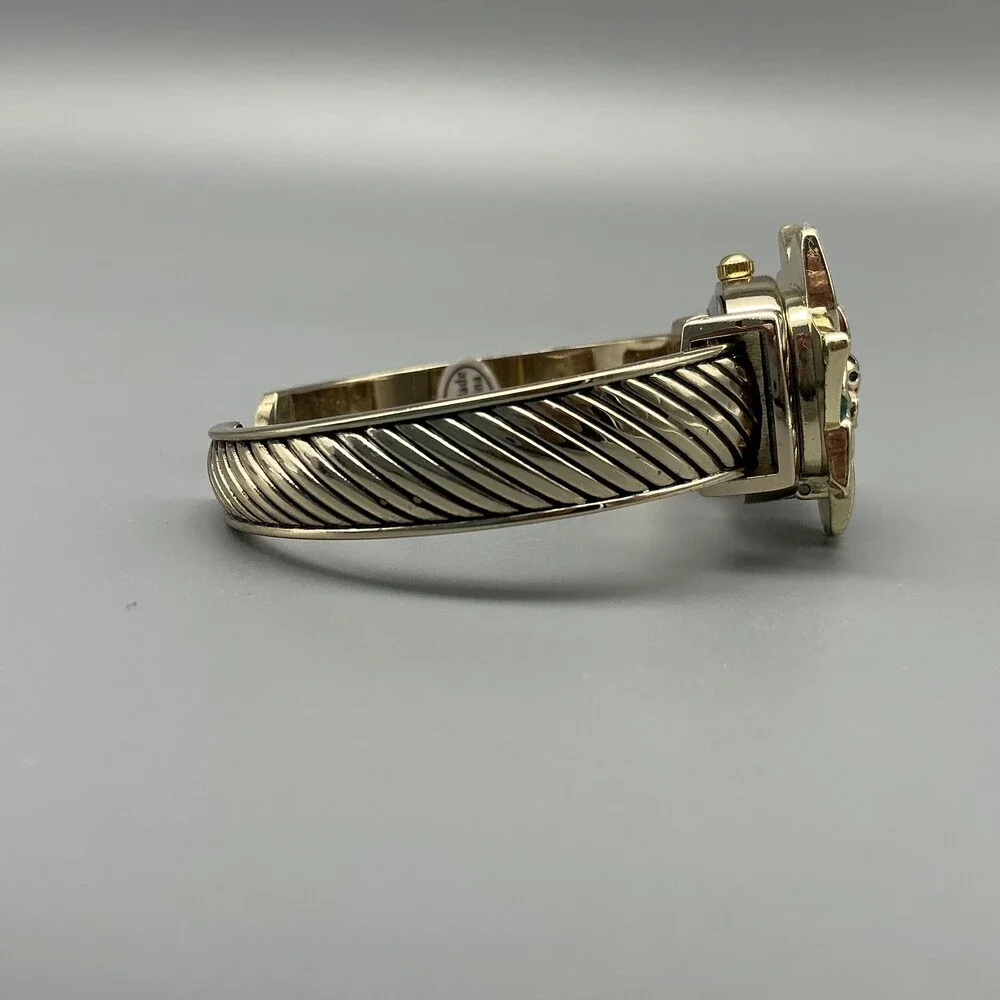 Poinsetta Hidden Dial Poinsetta Watch Women 30mm Gold Tone Open Cuff New Battery